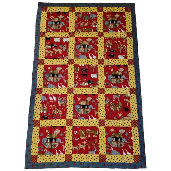 Noahs Ark Panels Animals Borders Hearts Ladybugs Apples Cotton Fabric - Picture 1 of 8